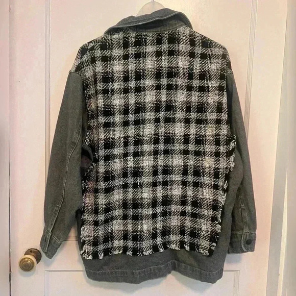 Zara Ladies Contrasting Denim Button Down Tweed Jacket Shirt Size XS Like New - Picture 7 of 7